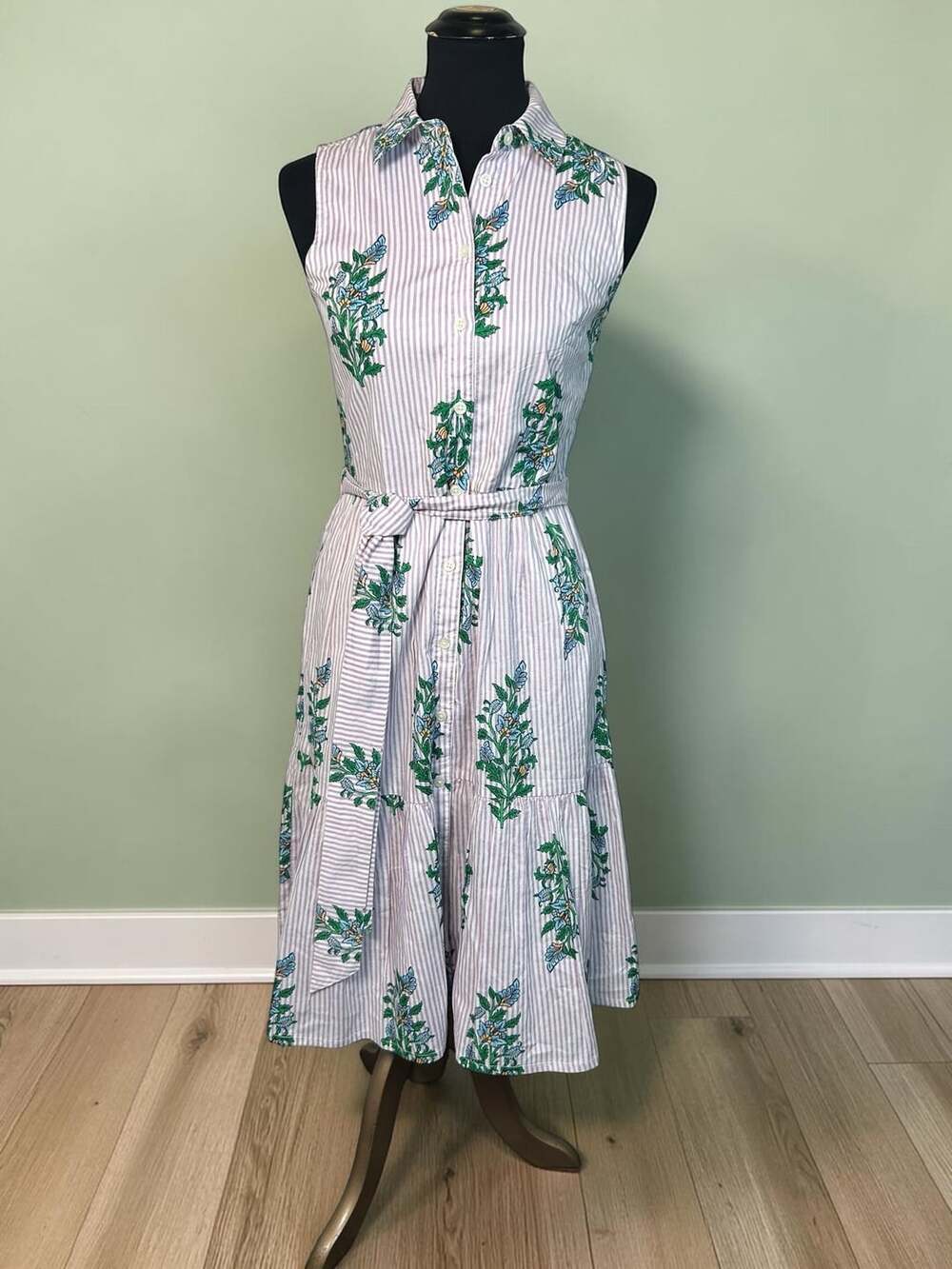 J.Crew Sleeveless Tiered Shirt Dress in Block Print Stripe Size 0 NWT